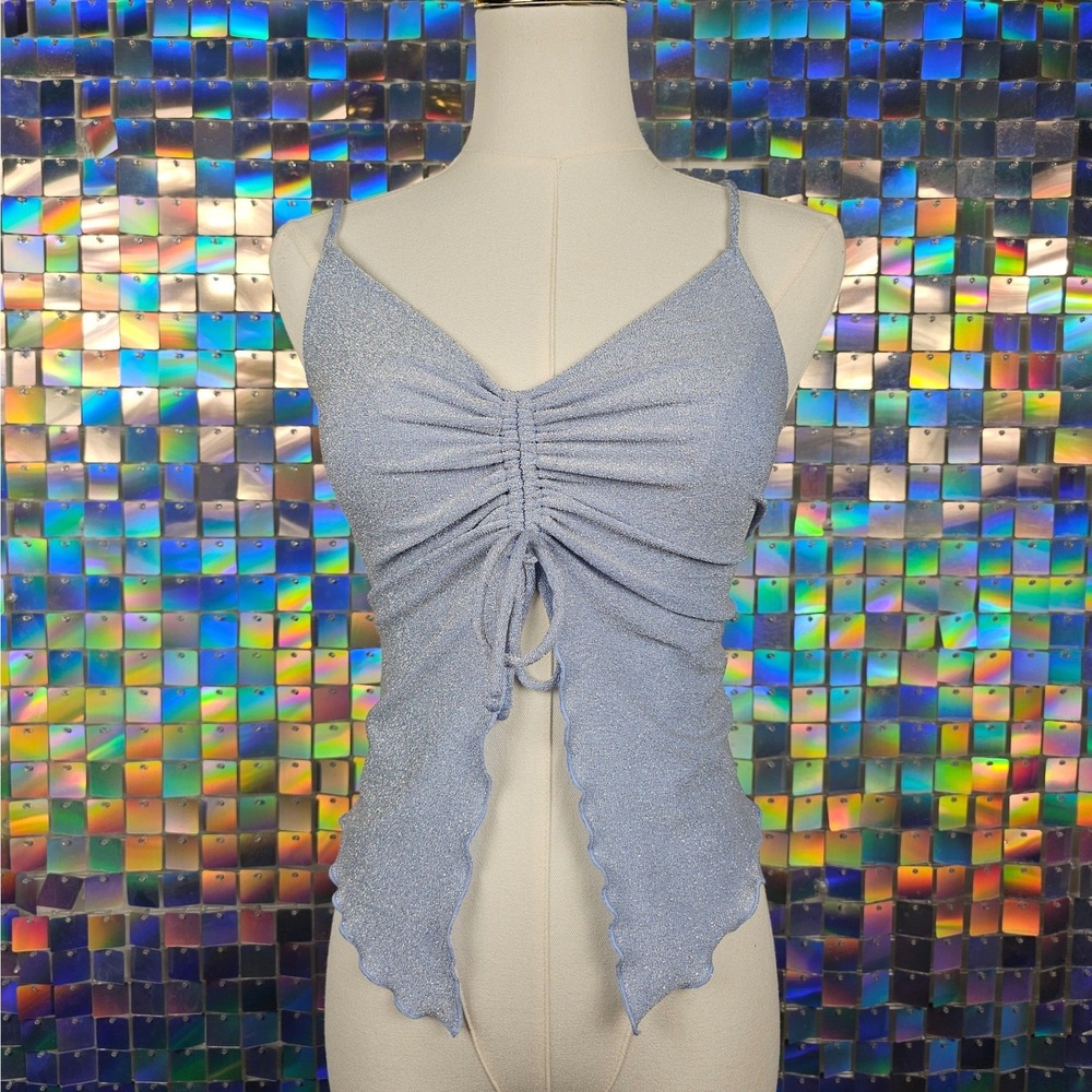 H&M Divided Blue‎ Sparkle Ruched Tie Front Camisole Top Women's Medium